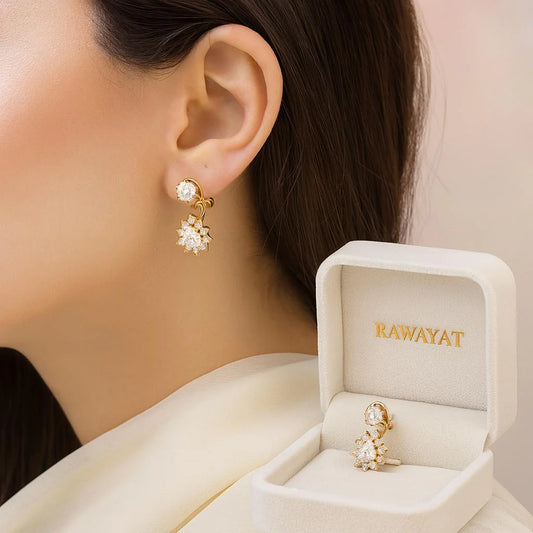 Gold Plated Double Earring-03 (White)
